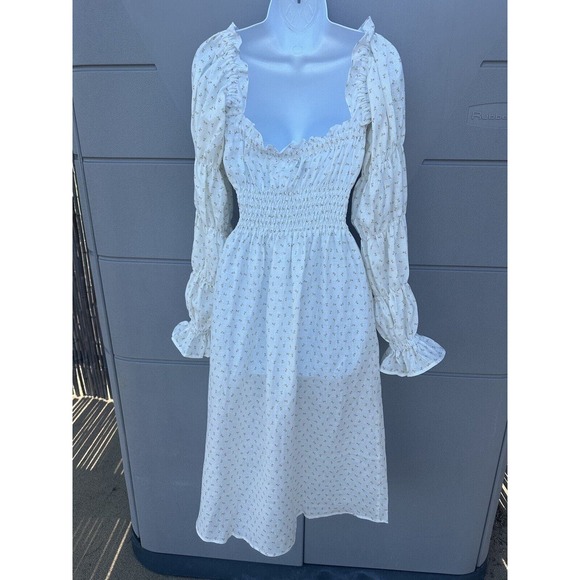 Sleeper Michelin Dress 100% Linen White & Pink Little Roses Off Shoulder NWT XL - Picture 12 of 16